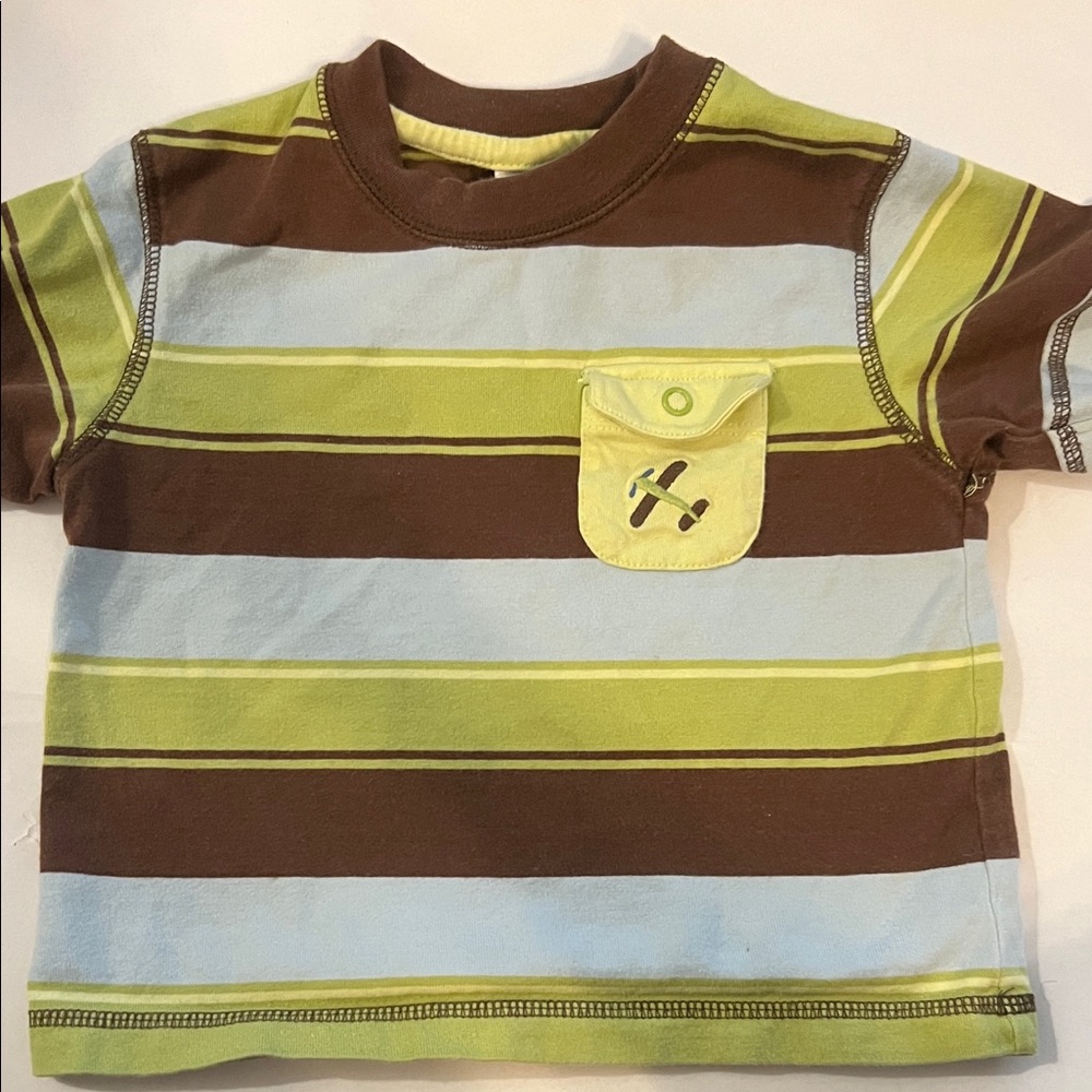 Gymboree Brown and Green Striped Tee with Pocket